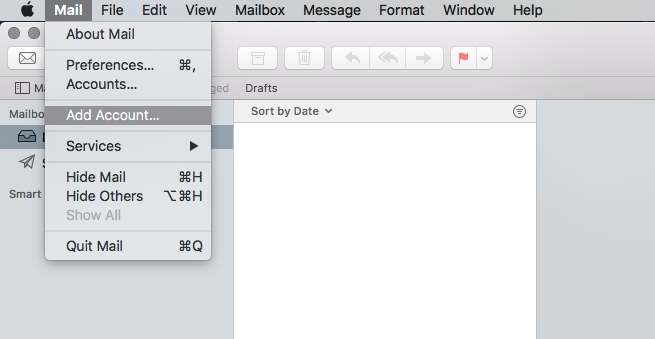 Mail dropdown menu - Add Account